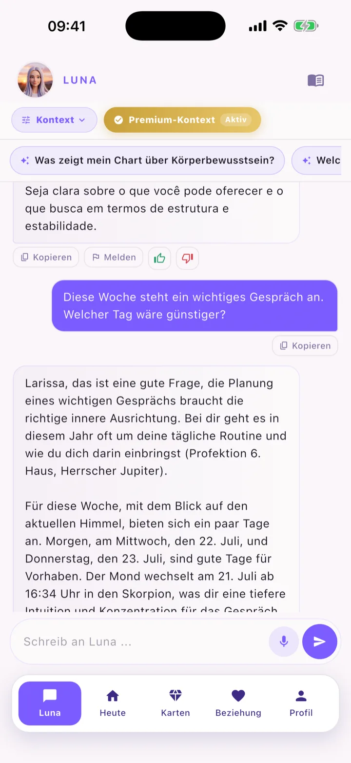 Luna Chat-Bildschirm — Kontextzentrum
