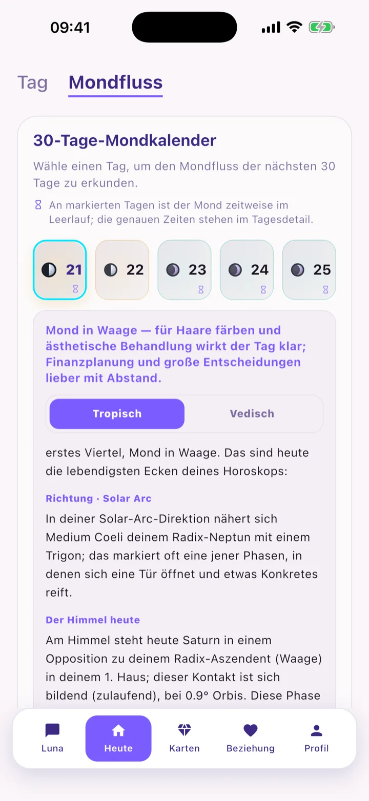Luna Begrüßungsbildschirm — KI-Astrologin