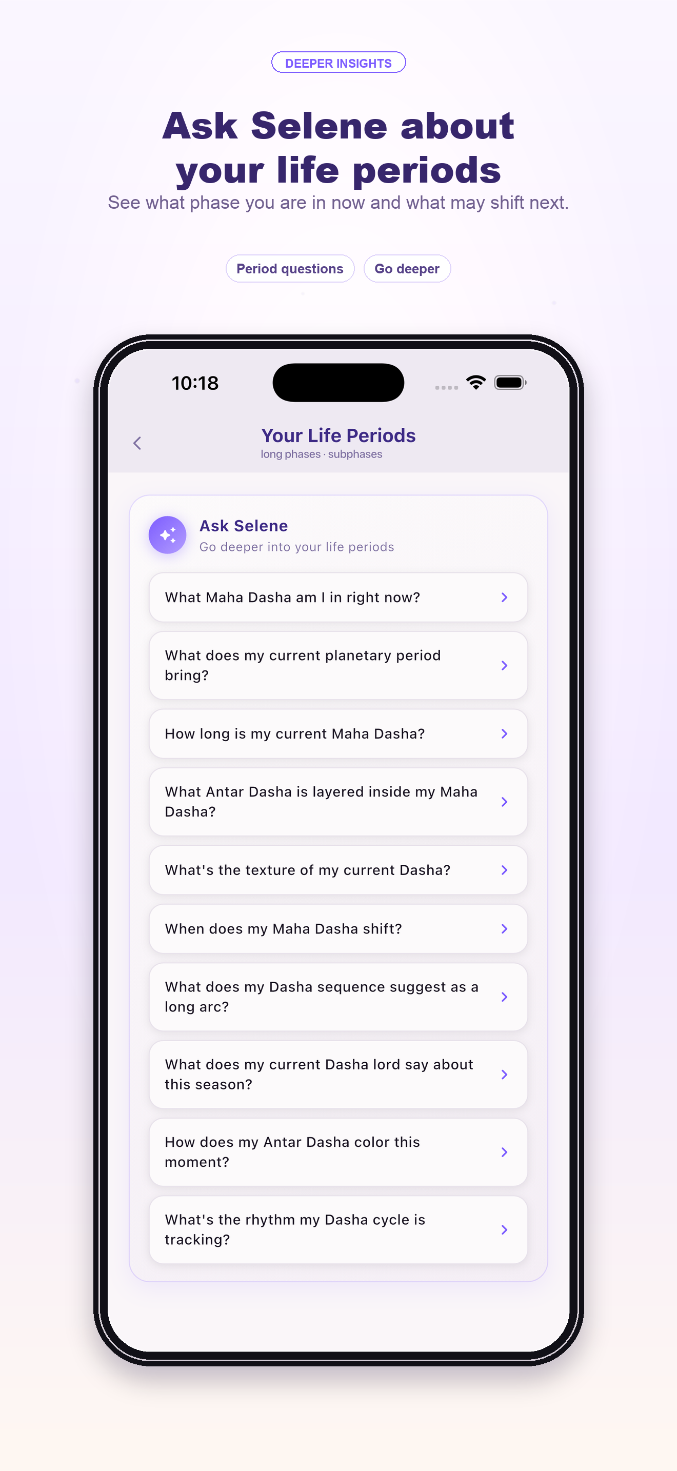 Life periods screen — Vimshottari Dasha