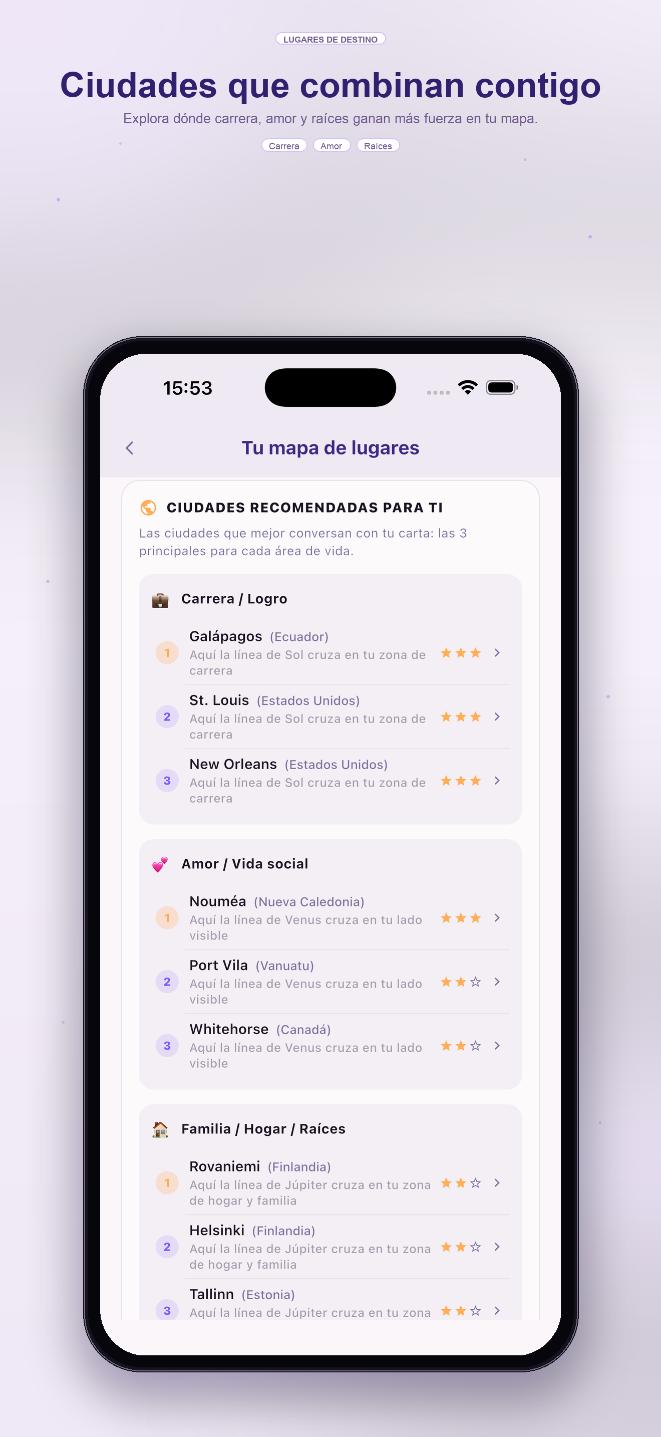 Recomendaciones de lugares — astrocartografía