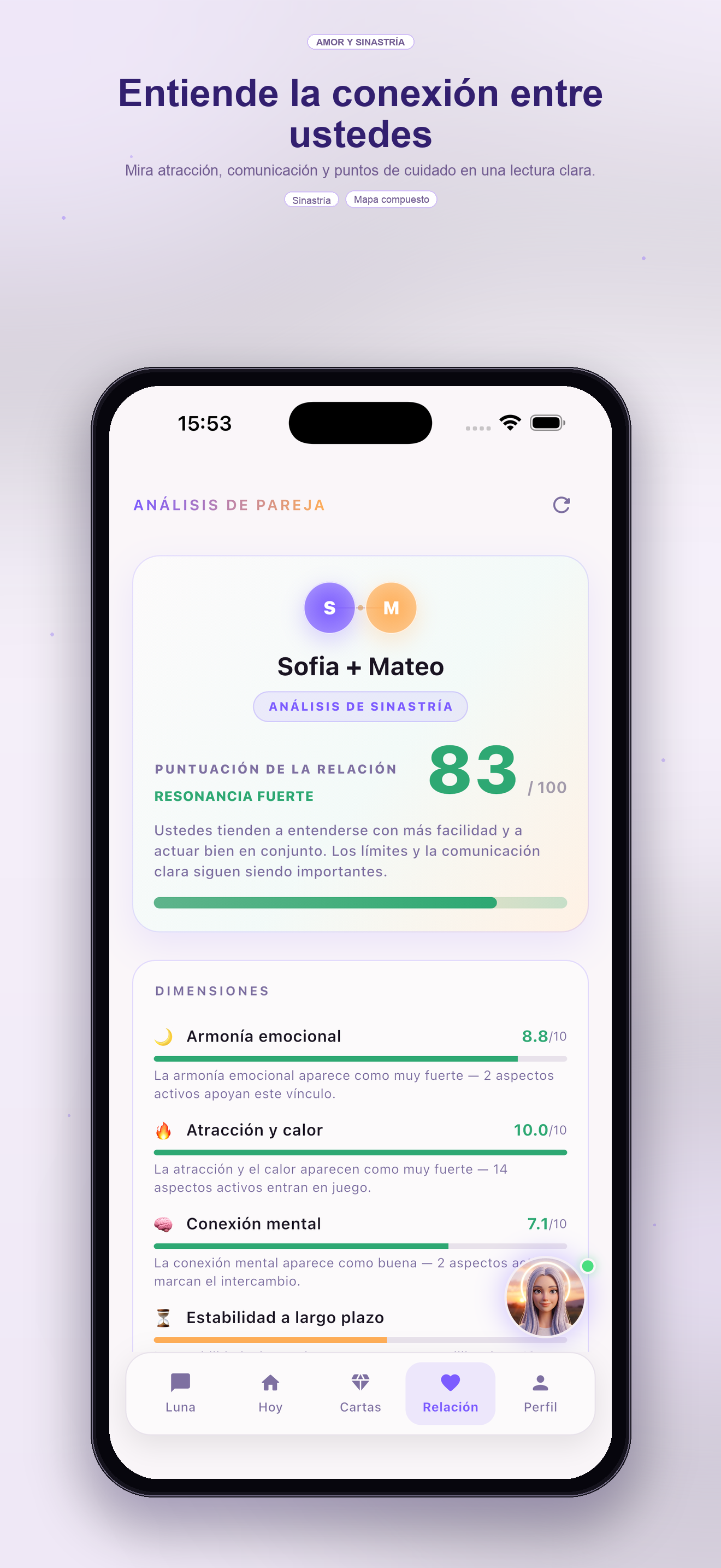 Pantalla de preguntas de relación — sinastría
