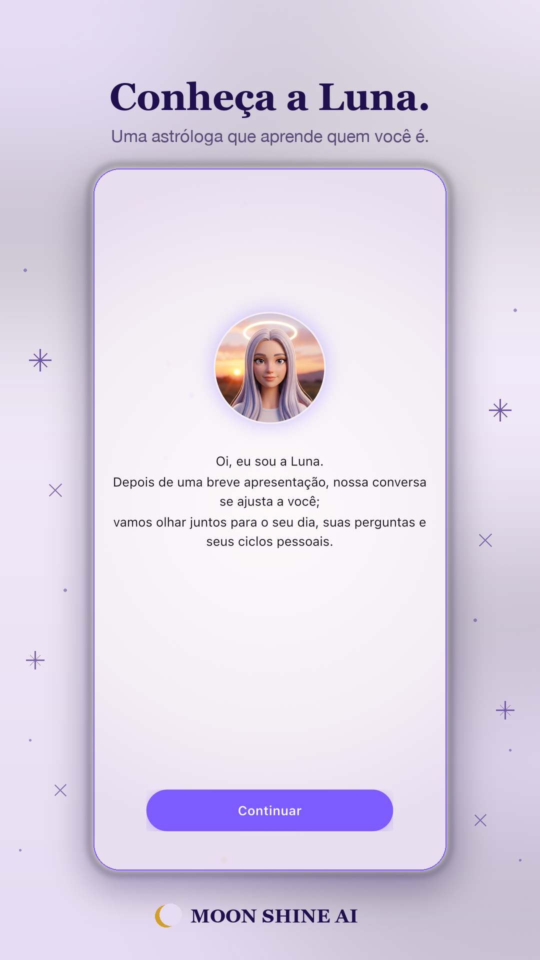 Tela inicial do Moon Shine AI — conheça Luna