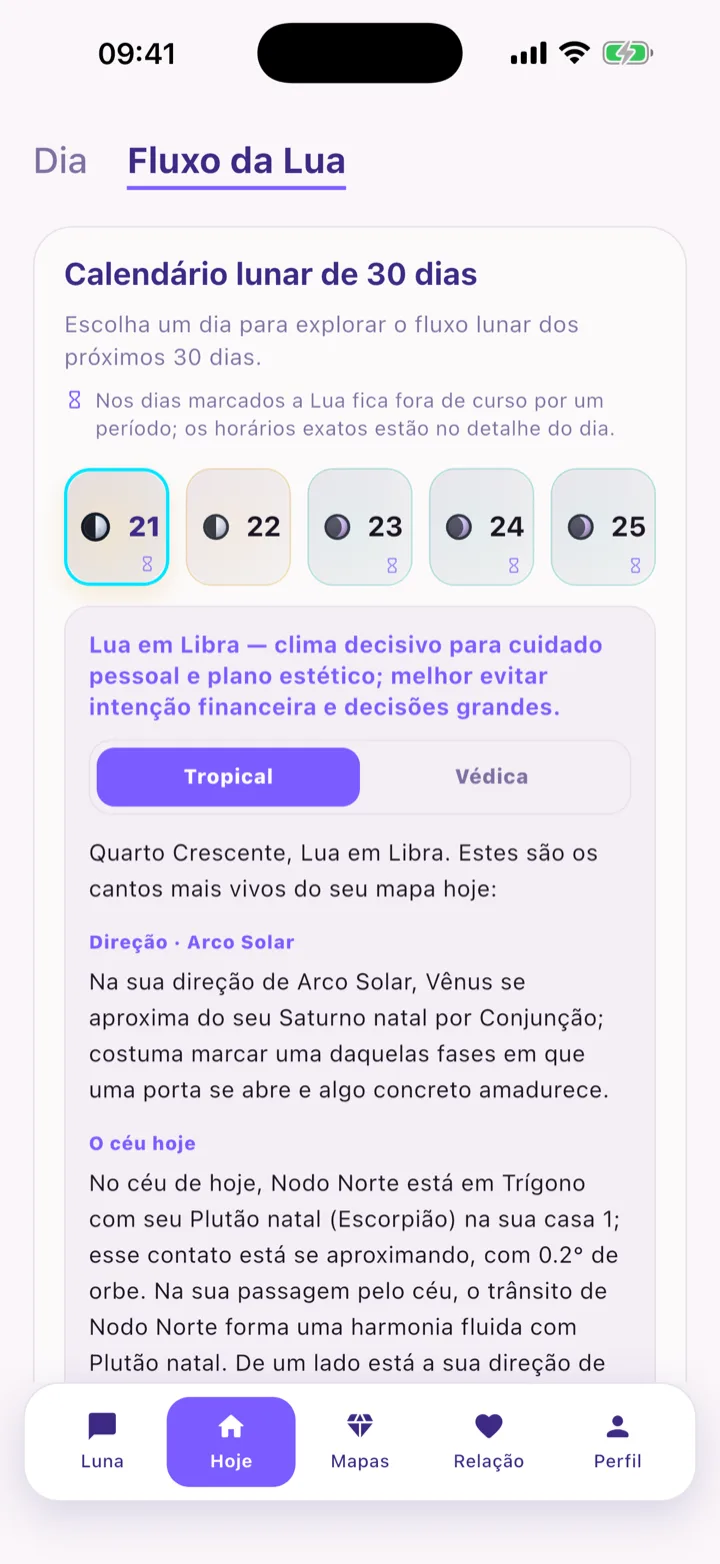 Tela de introdução da Luna — astróloga de IA