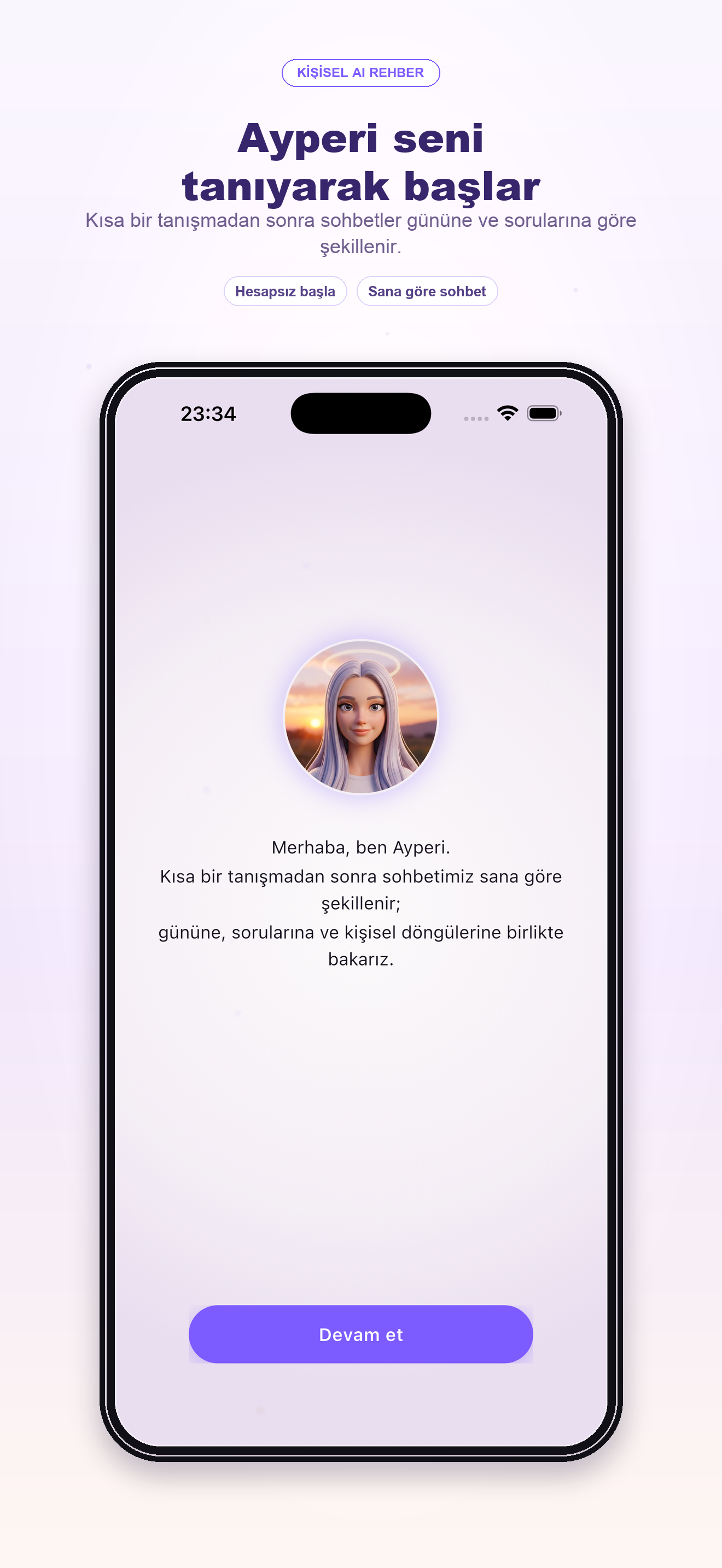 Moon Shine AI karşılama ekranı — Ayperi seninle tanışıyor